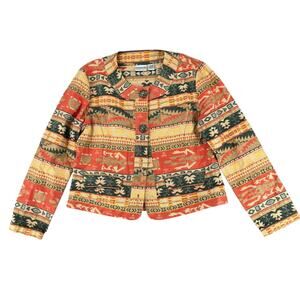 Chico’s Southwest Tapestry Blazer Jacket 1 Boho Aztec Silk Blend Cotton Blend